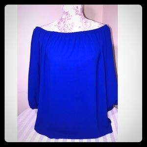 Royal blue over the shoulder shirt